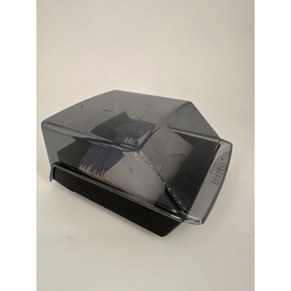 Vintage Rolodex Desktop Card File Organizer Smoke Tinted Flip Top Cover Black